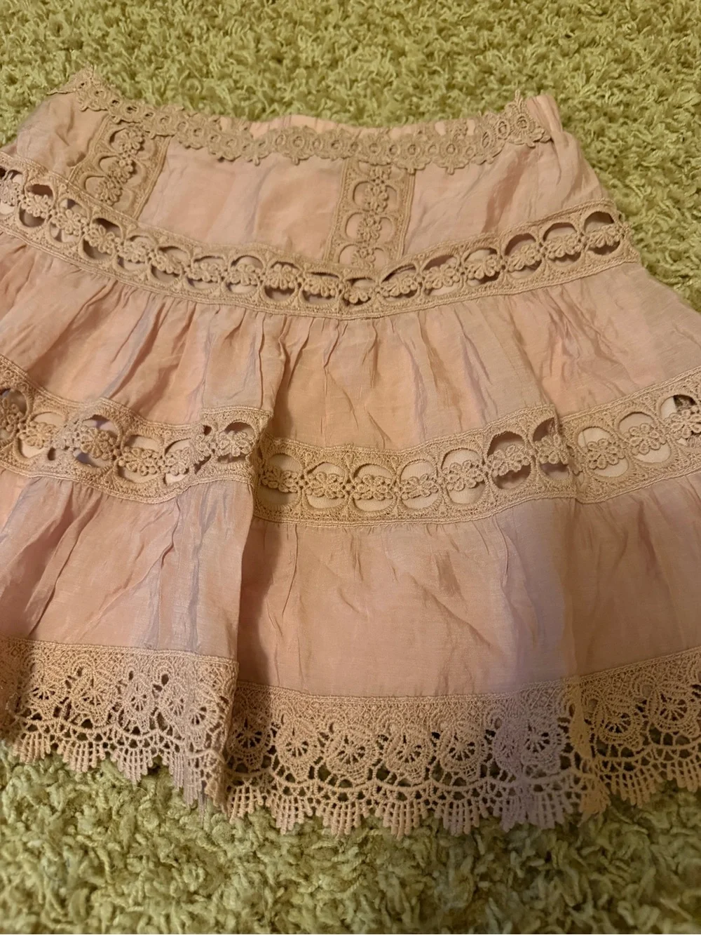Elan Dusty Pink Tiered Crochet Lace Boho Festival Mini Skirt Large